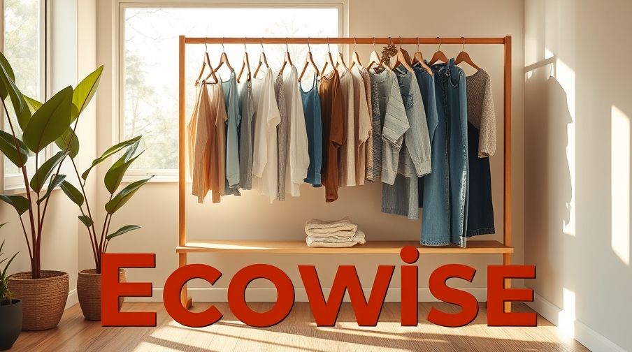 A minimalist dressing room showcasing a sustainable fashion wardrobe.