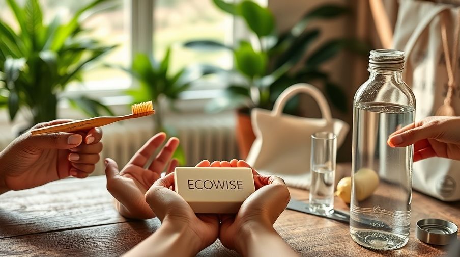 A home setting with eco-friendly items, part of the 15 Easy Eco Swaps.