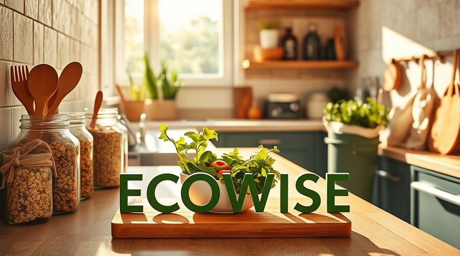 A sun-drenched, expansive kitchen countertop with zero waste kitchen essentials.