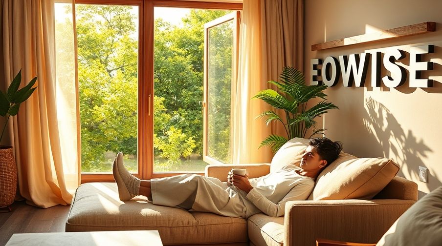 A serene living space showcasing sustainable living tips.
