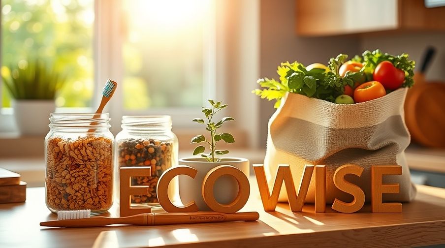 Eco-friendly products for 15 Easy Eco Swaps organized neatly.