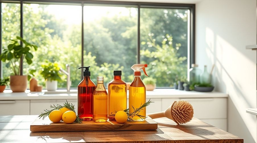 A sunlit modern kitchen representing the benefits of green cleaning