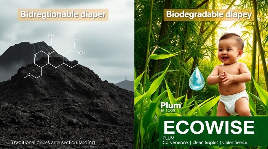 Infographic comparing the negative impact of traditional diapers versus the positive impact of biodegradable diapers.