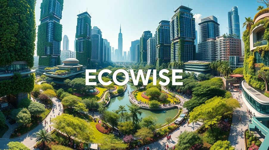 A future city with vertical gardens illustrating the environmental Benefits of Sustainable Living.