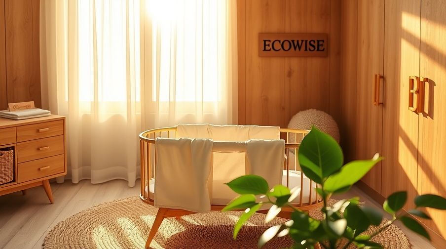 A minimalist nursery featuring various eco baby products